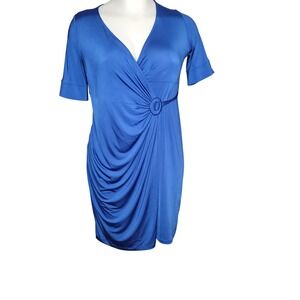 A Pea in the Pod Faux Wrap Midi Dress Size Large Blue V neck Maternity Casual